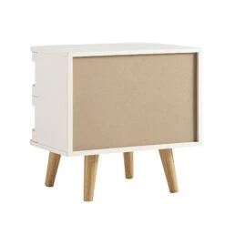 Izzy Curved Rattan 2-Drawer Bedside Table, White -Daals FT BST 05 WHITE WB6
