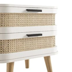 Izzy Curved Rattan 2-Drawer Bedside Table, White -Daals FT BST 05 WHITE detail1