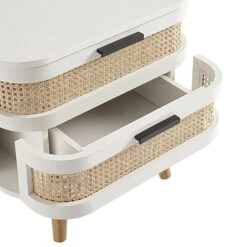 Izzy Curved Rattan 2-Drawer Bedside Table, White -Daals FT BST 05 WHITE detail2