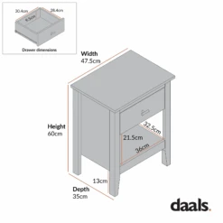 Oakham 1-Drawer Bedside Table, Rattan Yellow -Daals FT BST 06 CHART 1