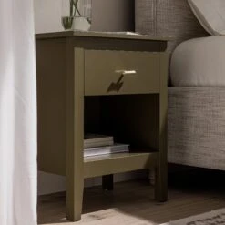 Oakham 1-Drawer Bedside Table, Olive Grove -Daals FT BST 06 DOLIVE scene2