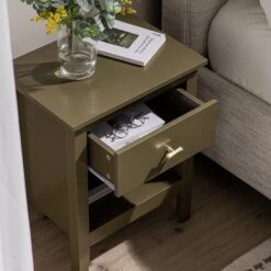Oakham 1-Drawer Bedside Table, Olive Grove -Daals FT BST 06 DOLIVE scene3