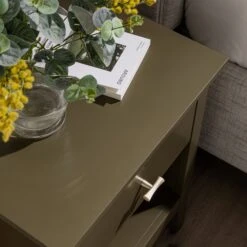 Oakham 1-Drawer Bedside Table, Olive Grove -Daals FT BST 06 DOLIVE scene4