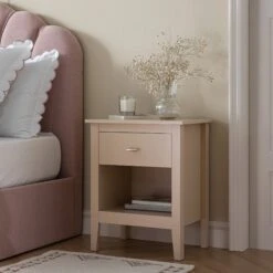Oakham 1-Drawer Bedside Table, Nude Pink