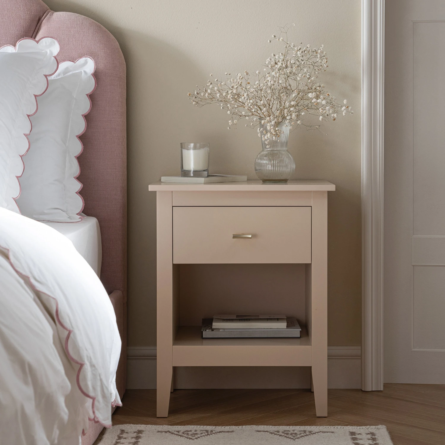 Oakham 1-Drawer Bedside Table, Nude Pink 2 Oakham 1-Drawer Bedside Table, Nude Pink - Image 2