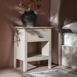 Oakham 1-Drawer Bedside Table, Shaded White