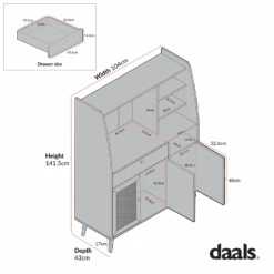 Frances Woven Rattan Kitchen Cabinet, Mint -Daals FT BUFFEET 01 CHART