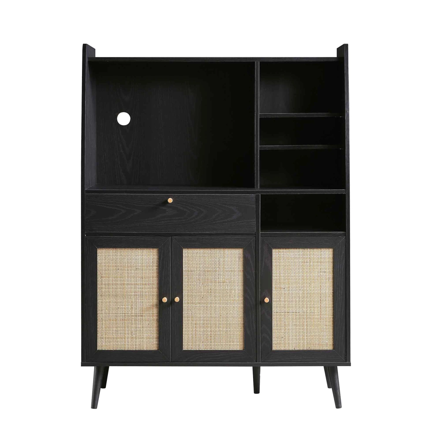 Frances Woven Rattan Kitchen Cabinet, Black 4 Frances Woven Rattan Kitchen Cabinet, Black - Image 4