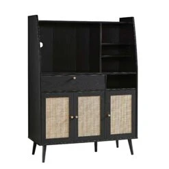 Frances Woven Rattan Kitchen Cabinet, Black 18 Frances Woven Rattan Kitchen Cabinet, Black -Daals FT BUFFET 01 BLACK WB2