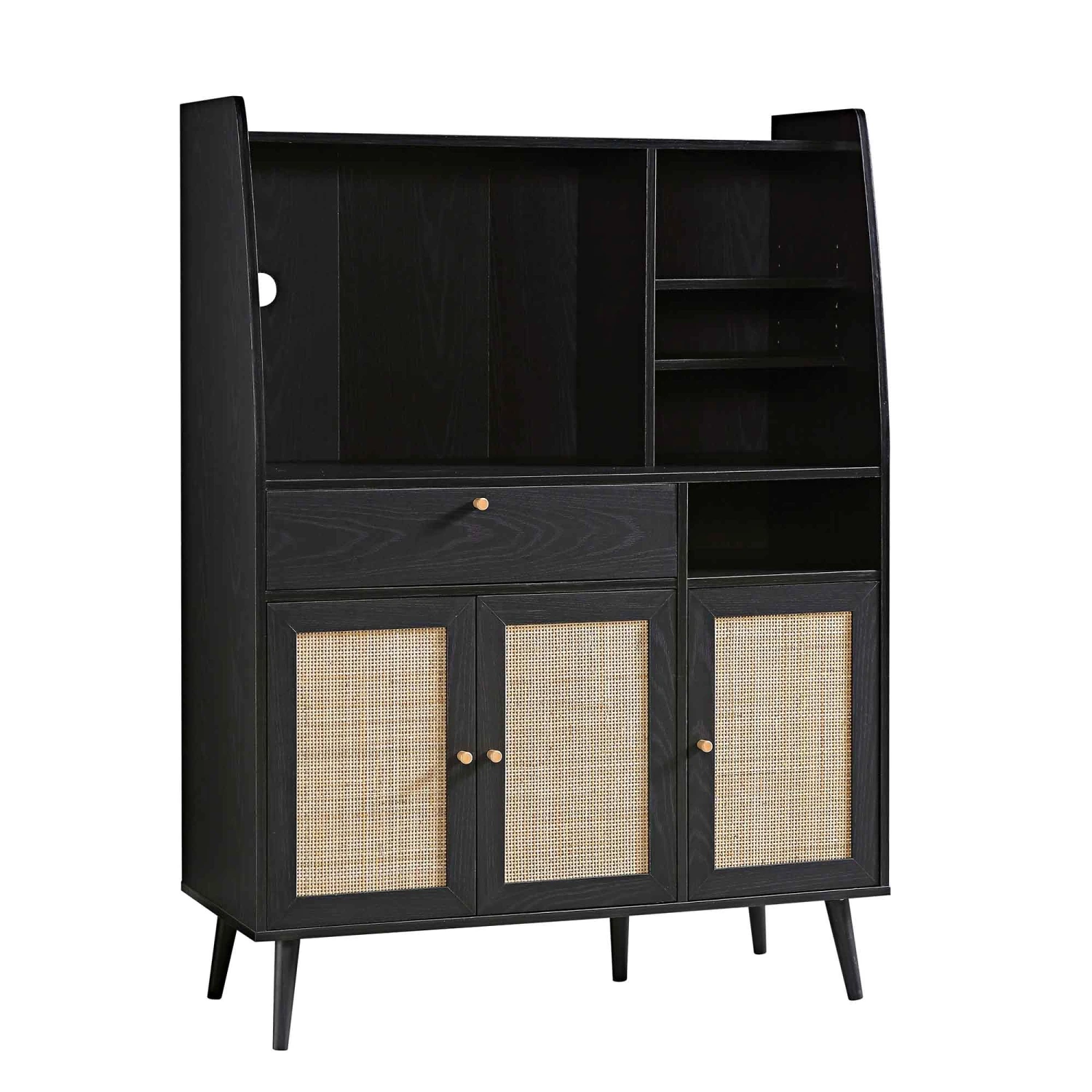 Frances Woven Rattan Kitchen Cabinet, Black 5 Frances Woven Rattan Kitchen Cabinet, Black - Image 5