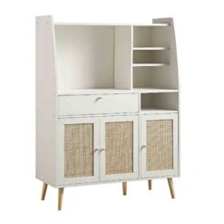 Frances Woven Rattan Kitchen Cabinet, White -Daals FT BUFFET 01 WHITE WB2