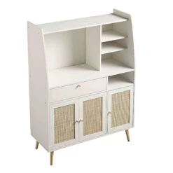 Frances Woven Rattan Kitchen Cabinet, White -Daals FT BUFFET 01 WHITE WB4
