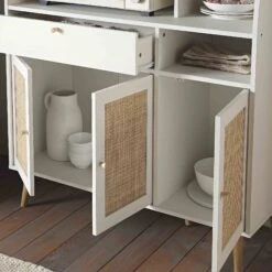 Frances Woven Rattan Kitchen Cabinet, White -Daals FT BUFFET 01 WHITE scene2