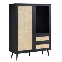 Frances Woven Rattan Display Cabinet, Black -Daals FT CAB 01 BLACK WB2
