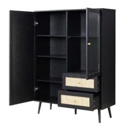 Frances Woven Rattan Display Cabinet, Black -Daals FT CAB 01 BLACK WB3