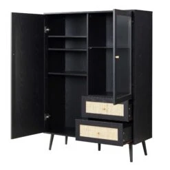Frances Woven Rattan Display Cabinet, Black -Daals FT CAB 01 BLACK WB4