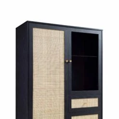 Frances Woven Rattan Display Cabinet, Black -Daals FT CAB 01 BLACK detail1