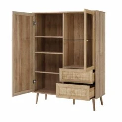 Frances Woven Rattan Display Cabinet, Natural -Daals FT CAB 01 NAT WB3