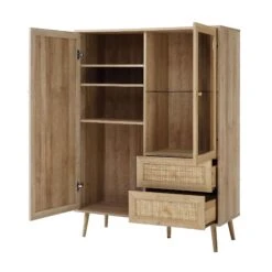 Frances Woven Rattan Display Cabinet, Natural -Daals FT CAB 01 NAT WB4