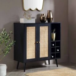 Frances Woven Rattan Drinks Cabinet, Black