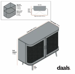 Izzy Curved Rattan 2-Door Small Sideboard, Walnut -Daals FT CAB 03 CHART 1