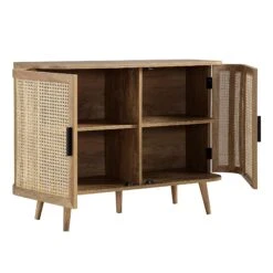 Izzy Curved Rattan 2-Door Small Sideboard, Natural -Daals FT CAB 03 NAT WB3