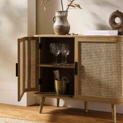 Izzy Curved Rattan 2-Door Small Sideboard, Natural -Daals FT CAB 03 NAT scene2