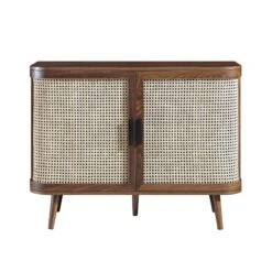 Izzy Curved Rattan 2-Door Small Sideboard, Walnut -Daals FT CAB 03 WALN WB1