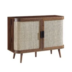Izzy Curved Rattan 2-Door Small Sideboard, Walnut -Daals FT CAB 03 WALN WB2
