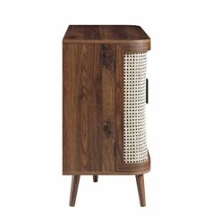 Izzy Curved Rattan 2-Door Small Sideboard, Walnut -Daals FT CAB 03 WALN WB4