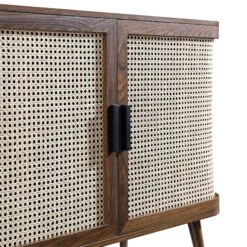 Izzy Curved Rattan 2-Door Small Sideboard, Walnut -Daals FT CAB 03 WALN detail2