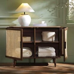 Izzy Curved Rattan 2-Door Small Sideboard, Walnut -Daals FT CAB 03 WALN scene2