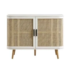 Izzy Curved Rattan 2-Door Small Sideboard, White -Daals FT CAB 03 WHITE WB1