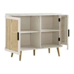 Izzy Curved Rattan 2-Door Small Sideboard, White -Daals FT CAB 03 WHITE WB3
