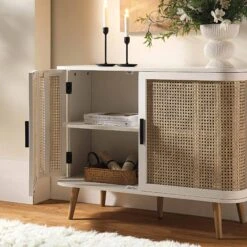 Izzy Curved Rattan 2-Door Small Sideboard, White -Daals FT CAB 03 WHITE scene2