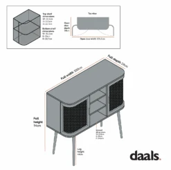Izzy Curved Rattan 2-Door Buffet Sideboard, Natural -Daals FT CAB 04 CHART