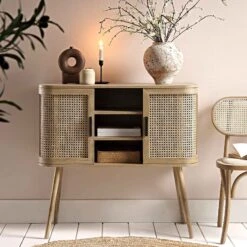 Izzy Curved Rattan 2-Door Buffet Sideboard, Natural -Daals FT CAB 04 NAT scene2