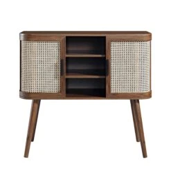 Izzy Curved Rattan 2-Door Buffet Sideboard, Walnut -Daals FT CAB 04 WALN WB1