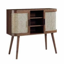 Izzy Curved Rattan 2-Door Buffet Sideboard, Walnut -Daals FT CAB 04 WALN WB2