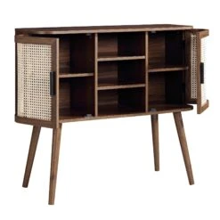 Izzy Curved Rattan 2-Door Buffet Sideboard, Walnut -Daals FT CAB 04 WALN WB3