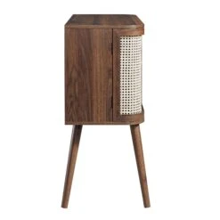 Izzy Curved Rattan 2-Door Buffet Sideboard, Walnut -Daals FT CAB 04 WALN WB4