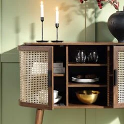 Izzy Curved Rattan 2-Door Buffet Sideboard, Walnut -Daals FT CAB 04 WALN scene2