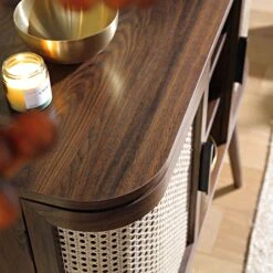 Izzy Curved Rattan 2-Door Buffet Sideboard, Walnut -Daals FT CAB 04 WALN scene3
