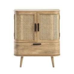 Izzy Curved Rattan 1-Drawer Small Sideboard, Natural -Daals FT CAB 05 NAT WB1