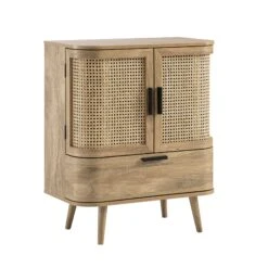 Izzy Curved Rattan 1-Drawer Small Sideboard, Natural -Daals FT CAB 05 NAT WB2