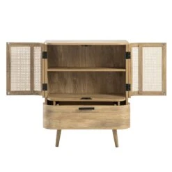 Izzy Curved Rattan 1-Drawer Small Sideboard, Natural -Daals FT CAB 05 NAT WB3