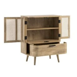 Izzy Curved Rattan 1-Drawer Small Sideboard, Natural -Daals FT CAB 05 NAT WB4