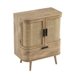 Izzy Curved Rattan 1-Drawer Small Sideboard, Natural -Daals FT CAB 05 NAT WB5