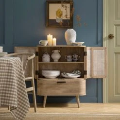Izzy Curved Rattan 1-Drawer Small Sideboard, Natural -Daals FT CAB 05 NAT scene2