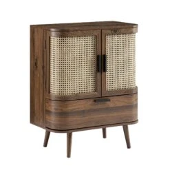 Izzy Curved Rattan 1-Drawer Small Sideboard, Walnut -Daals FT CAB 05 WALN WB2